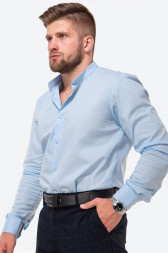 Мужская приталенная рубашка на кнопках с воротником-стойкой с длинным рукавом Happy Fox